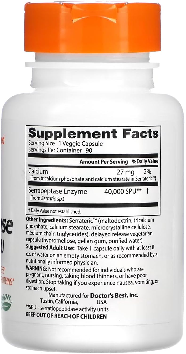 Doctor's Best Serrapeptase 40000 Unidades, 90 Cápsulas