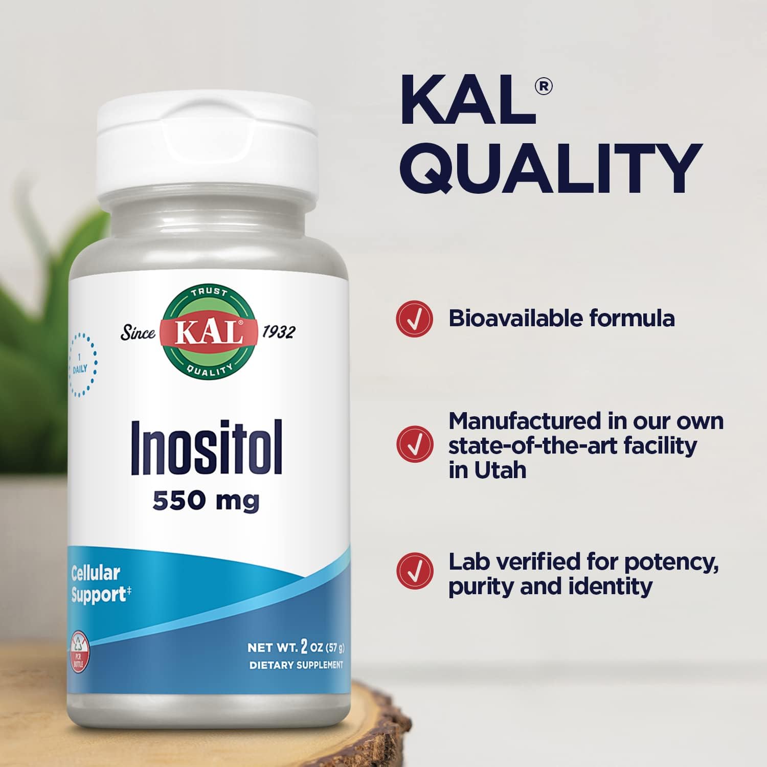 KAL Inositol en Polvo 550mg, 2oz (aprox. 102 porciones)