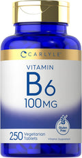 Carlyle Vitamina B6 100mg | 250 Comprimidos | Piridoxina Clorhidrato | Vegetariano, Sin Gluten, No GMO