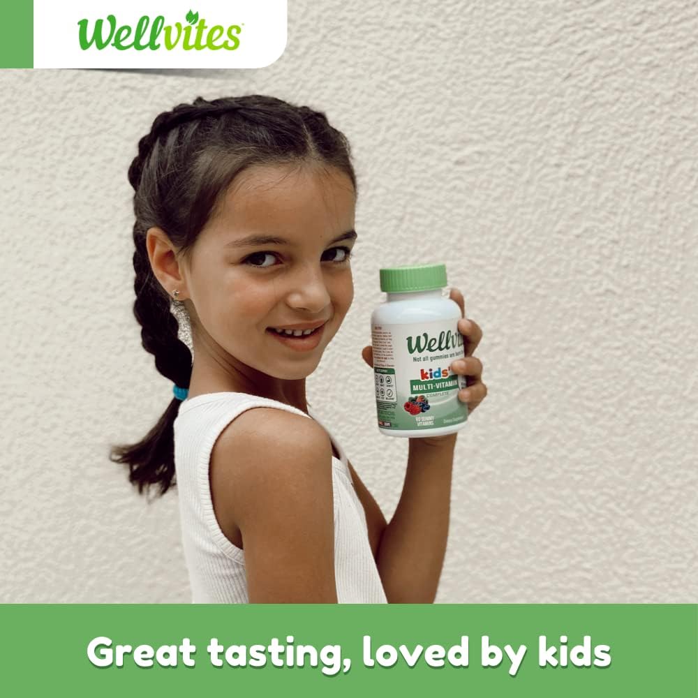 Wellvites Kids Multivitamin Gummies - Gominolas multivitamínicas infantiles sin azúcar, veganas, 60 unidades