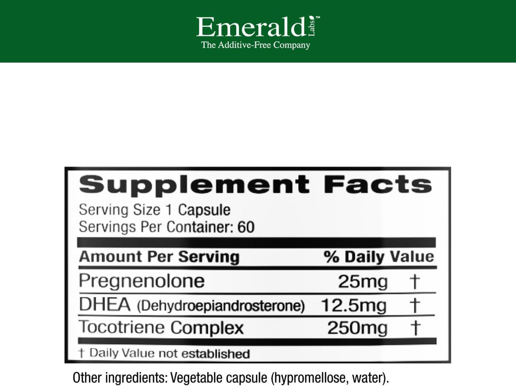 Emerald Labs Pregnenolona 50mg con DHEA 25mg - 60 Cápsulas