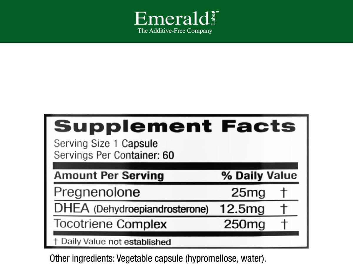 Emerald Labs Pregnenolona 50mg con DHEA 25mg - 60 Cápsulas – Image 2