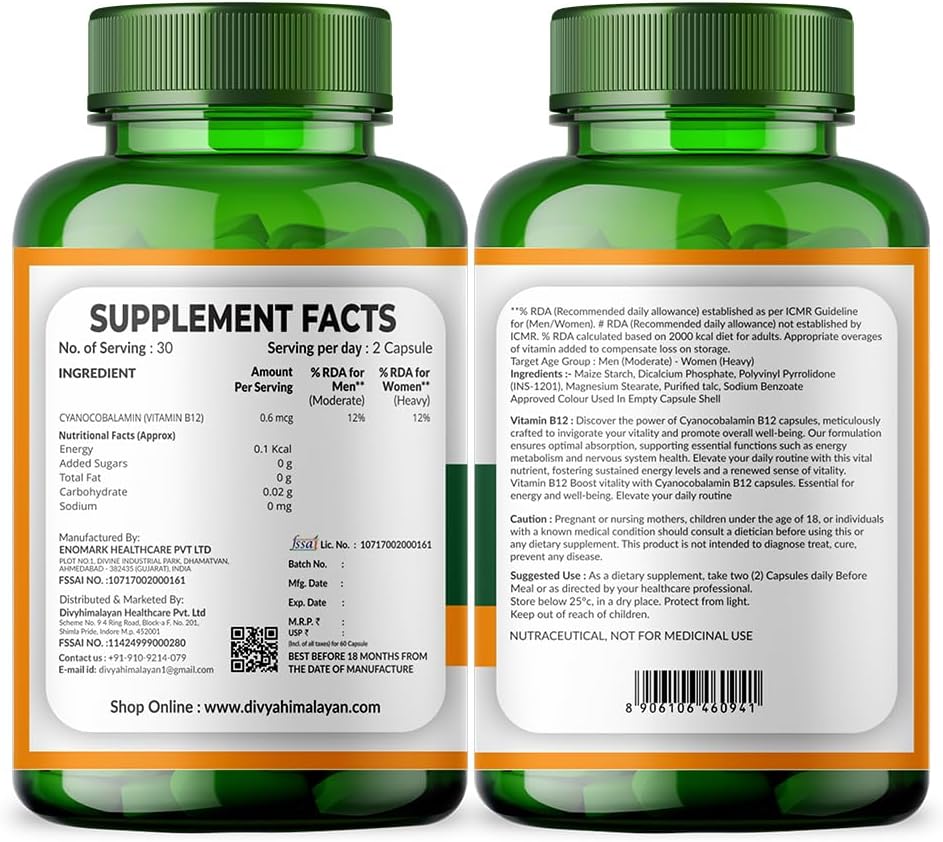 Vitamina B12 Metilcobalamina 1000 mcg – 60 Cápsulas Veganas con Espirulina, Wheatgrass, Remolacha y Amla