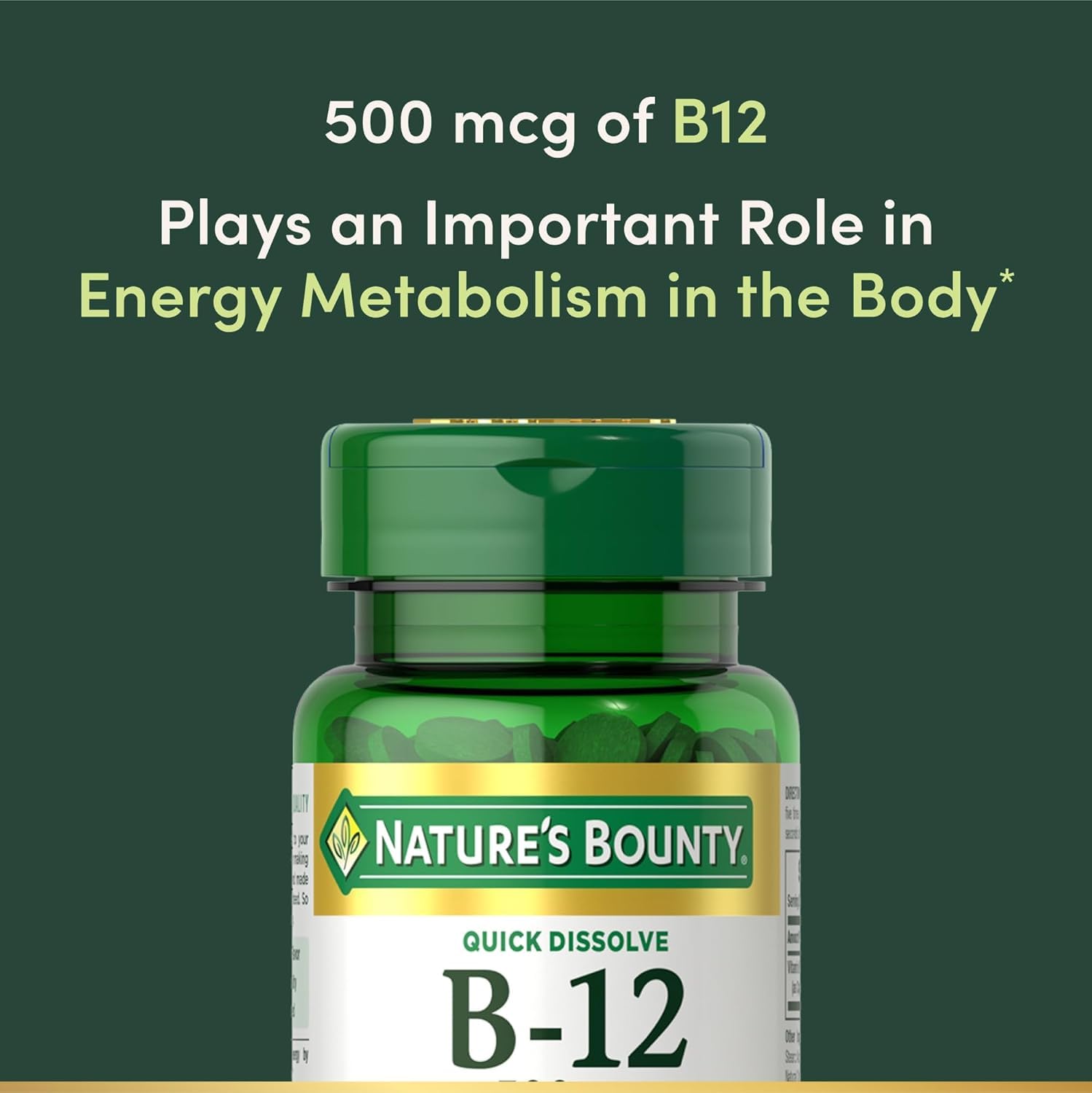Nature's Bounty Vitamina B-12 500 mcg, 100 tabletas de disolución rápida