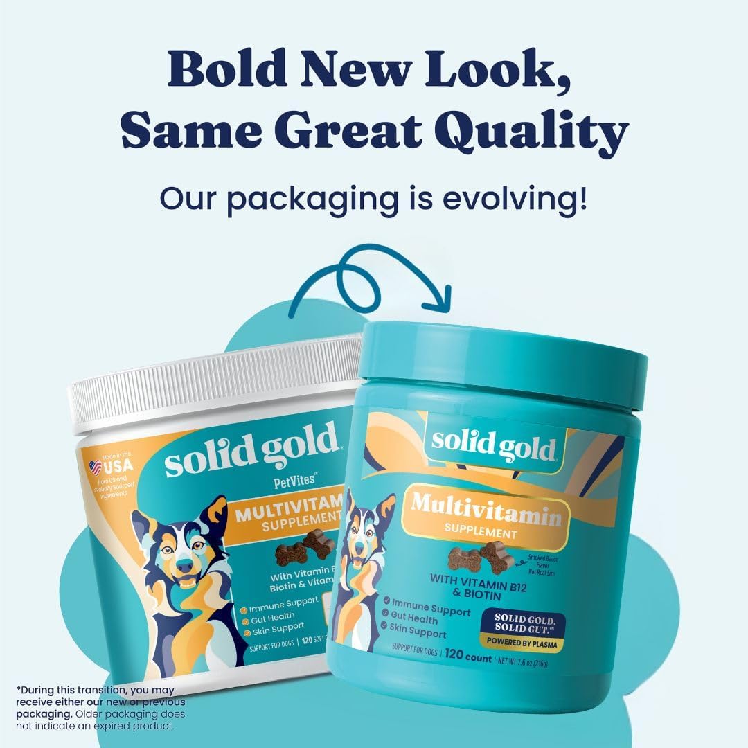 Solid Gold Multivitamínico para Perros - Gomitas Blandas - Apoyo Completo para Corazón, Sistema Inmunitario, Cerebro, Piel, Pelaje y Salud Digestiva con Vitamina C, B12, Probióticos y Antioxidantes - Sabor a Bacon 120 unidades