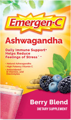 Emergen-C Vitamina C y Ashwagandha Mezcla para Bebida, Sabor Frutos del Bosque - 18 Sobres