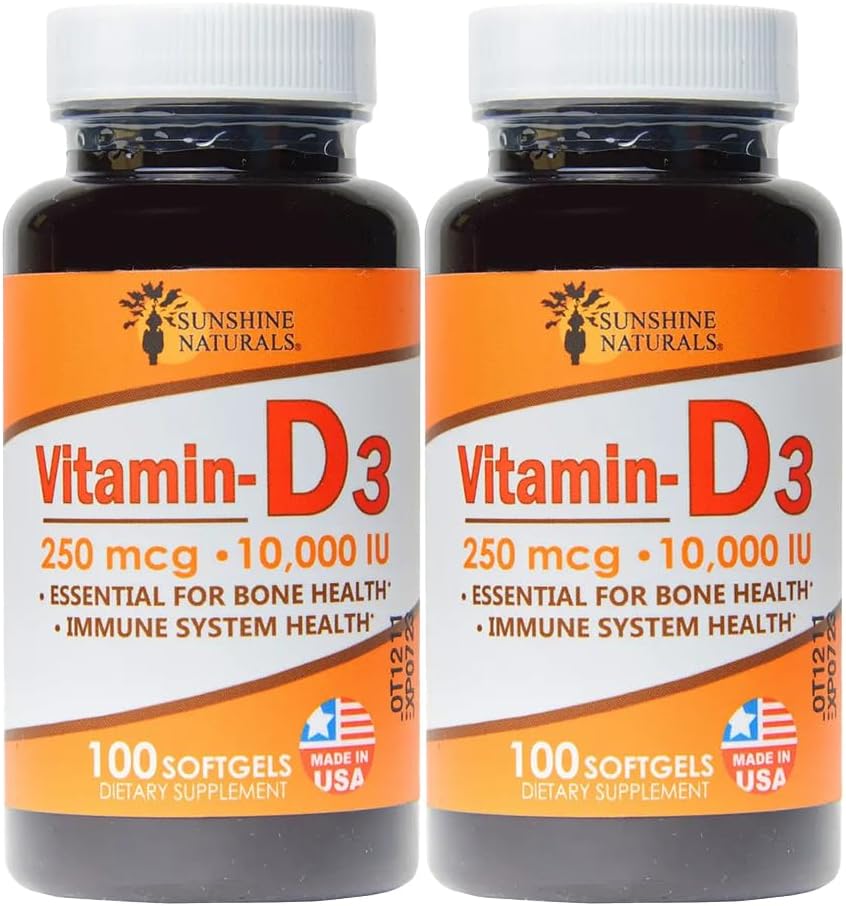 Sunshine Naturals Vitamina D3 10000 UI - 100 Cápsulas Blandas