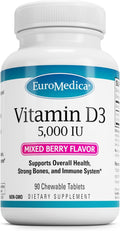 EuroMedica Vitamina D3, Bayas Mixtas - 90 Comprimidos Masticables - 5000 UI