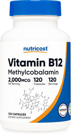 Nutricost Vitamina B12 (Metilcobalamina) 2000mcg, 120 Cápsulas - Cápsulas Vegetarianas, Sin Gluten, No GMO