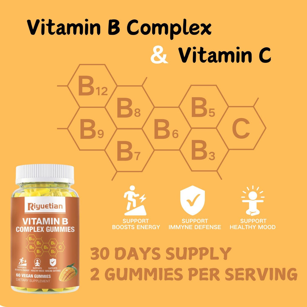 Complejo de Vitaminas B con Biotina, Colina, Inositol, Vitamina C y Zinc – Gominolas sin Azúcar (60 uds)