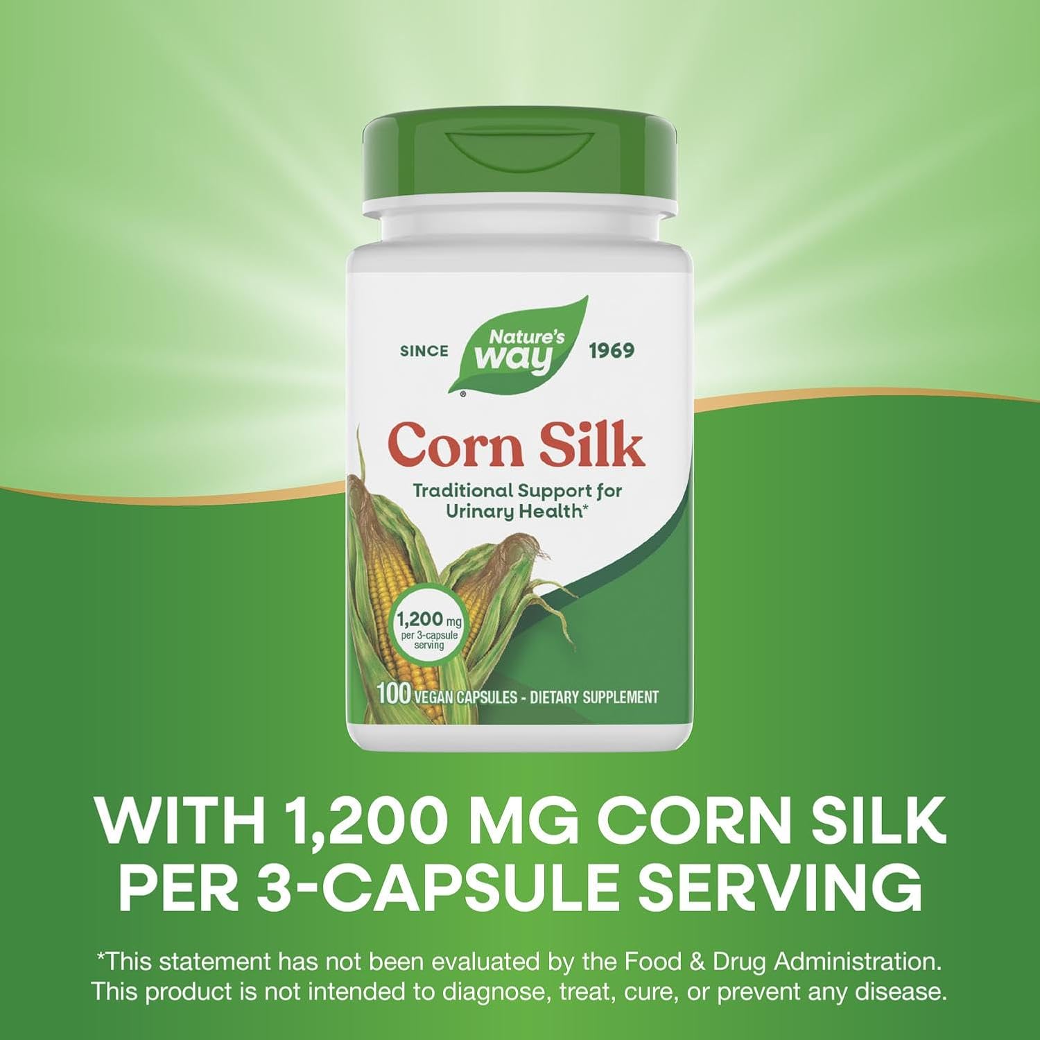 Nature's Way Corn Silk, 1200 mg per 3 Capsules, Traditional Support for Urinary Health, Vegan, Gluten-Free, 100 Capsules