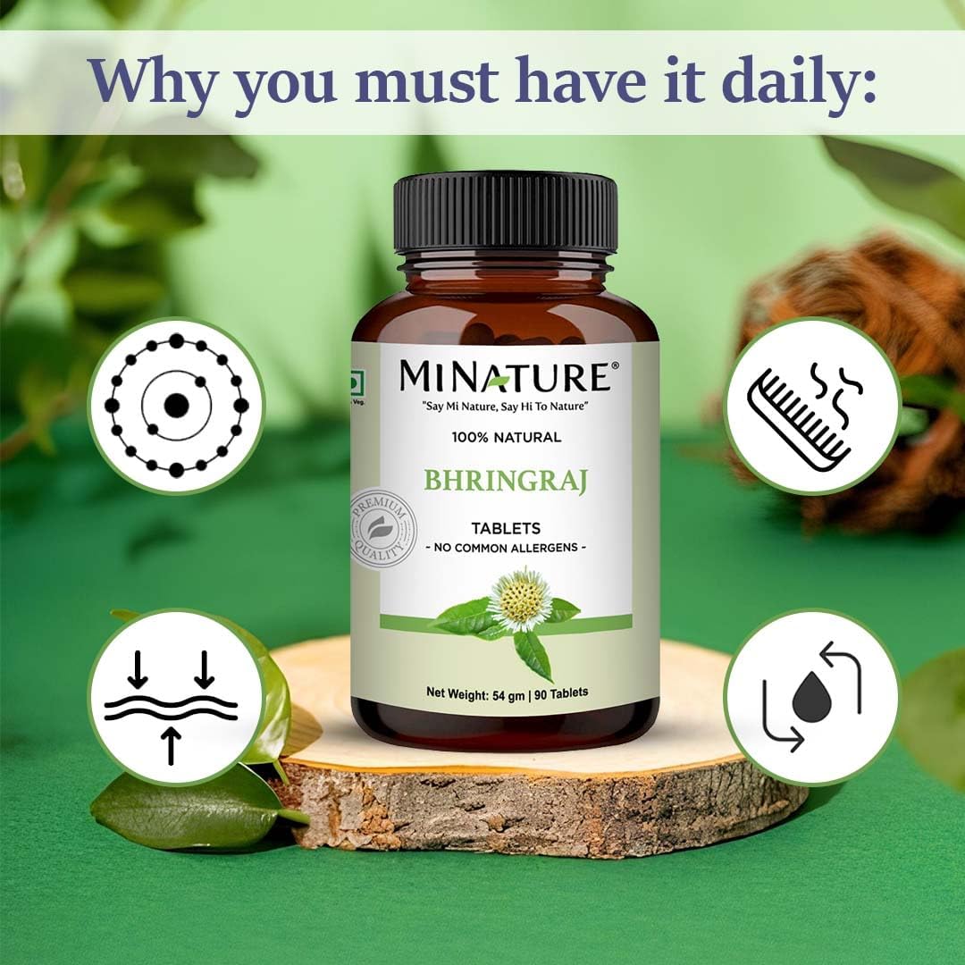 Bhringraj Tablet by mi Nature | False Daisy | Suplemento Herbal Puro y Natural | Vegano | 90 Tabletas