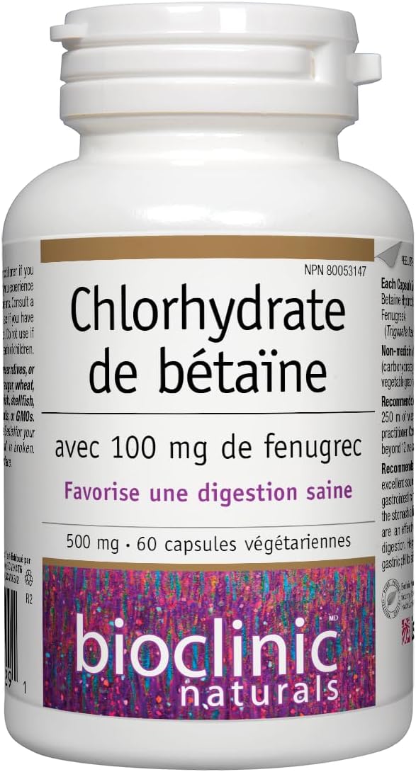 Bioclinic Naturals Betaine HCL con Fenogreco 60 Cápsulas Vegetales