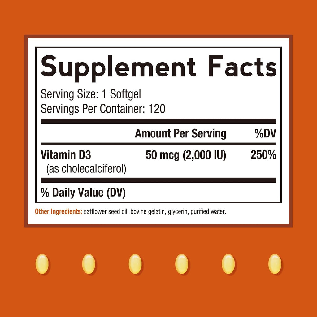 Doctor's Recipes Vitamina D3 2000 IU, Colecalciferol, 120 Cápsulas Blandas