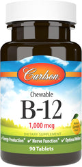 Carlson - B12 Masticable, 1000 mcg, Sabor Limón, 90 Comprimidos