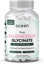 Organics Ocean Magnesio Glicinato Puro con Zinc - Suplemento de Magnesio Quelado de Máxima Potencia para Mujeres y Hombres, Ayuda contra Calambres Musculares y Favorece el Sueño - 6 Frascos