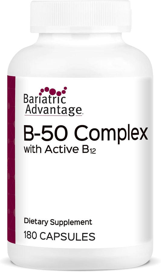 Bariatric Advantage Complejo de vitamina B50 - para pacientes de cirugía bariátrica - Mini cápsulas de alta potencia y fácil digestión - Suplementos de complejo de vitamina B - Apoyo para la salud cerebral* - 180 unidades