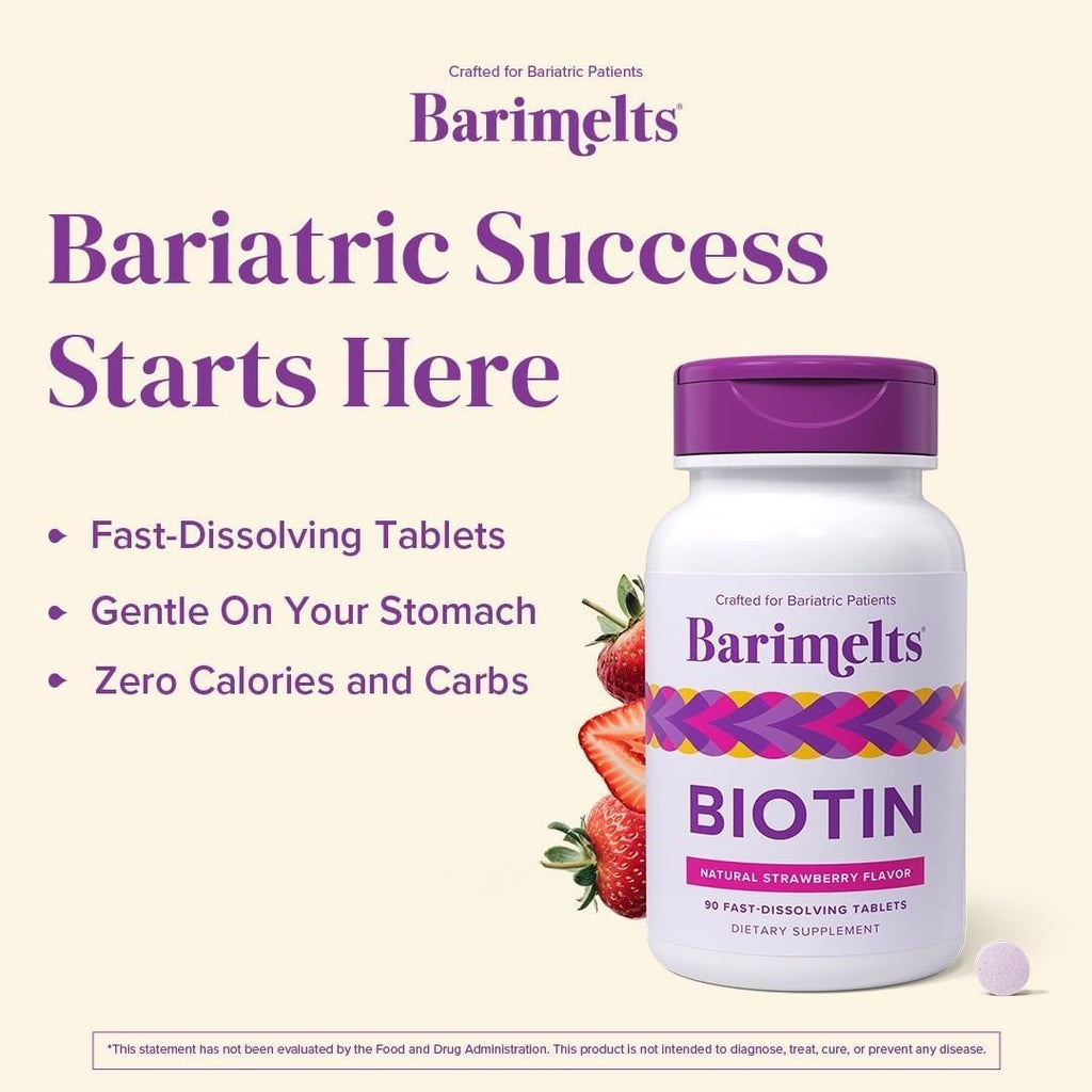 BariMelts Biotin 5000mcg - 90 Comprimidos de Disolución Rápida, Sabor Fresa Natural