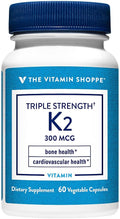 The Vitamin Shoppe Vitamina K2 MK-7 300mcg Triple Potencia - Salud Ósea y Cardiovascular | Menaquinona-7 | 60 Cápsulas Vegetales