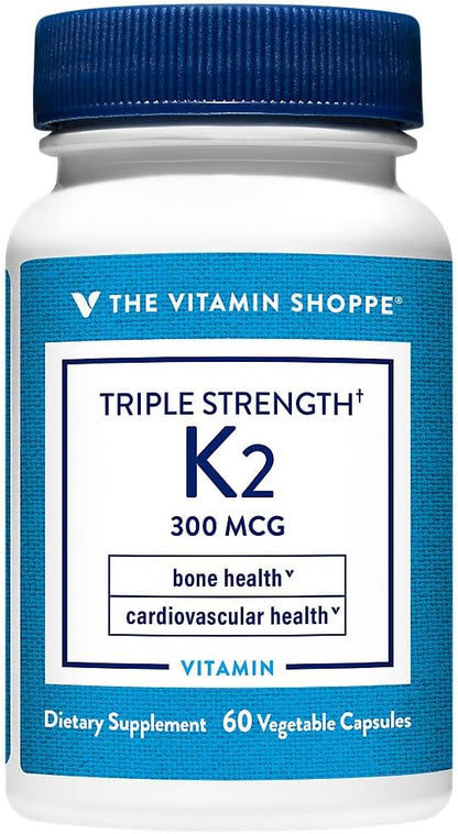 The Vitamin Shoppe Vitamina K2 MK-7 300mcg Triple Potencia - Salud Ósea y Cardiovascular | Menaquinona-7 | 60 Cápsulas – Image 1