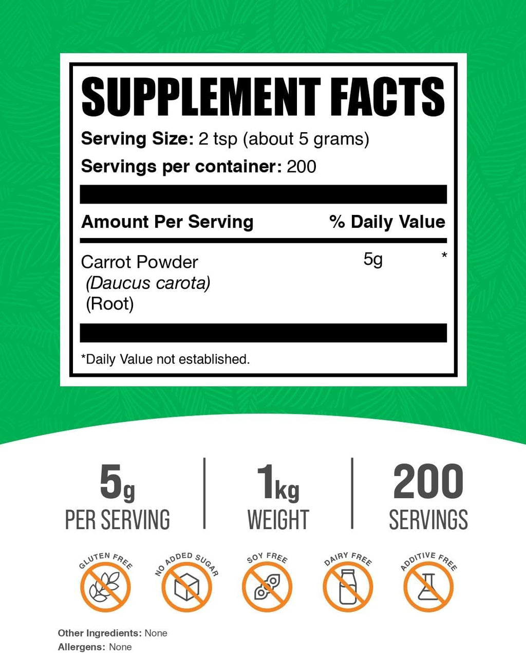 BulkSupplements.com Polvo de Zanahoria - Suplemento Superfood Vegano Sin Gluten, 1 kg