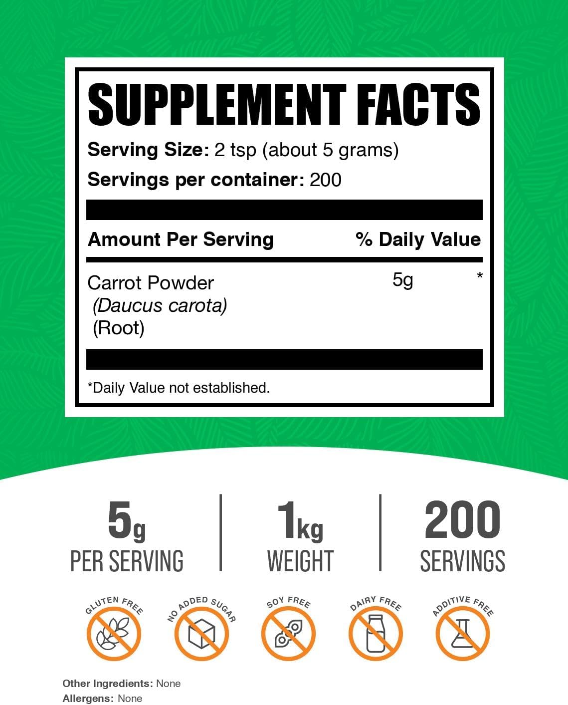 BulkSupplements.com Polvo de Zanahoria - Suplemento Superfood Vegano Sin Gluten, 1 kg