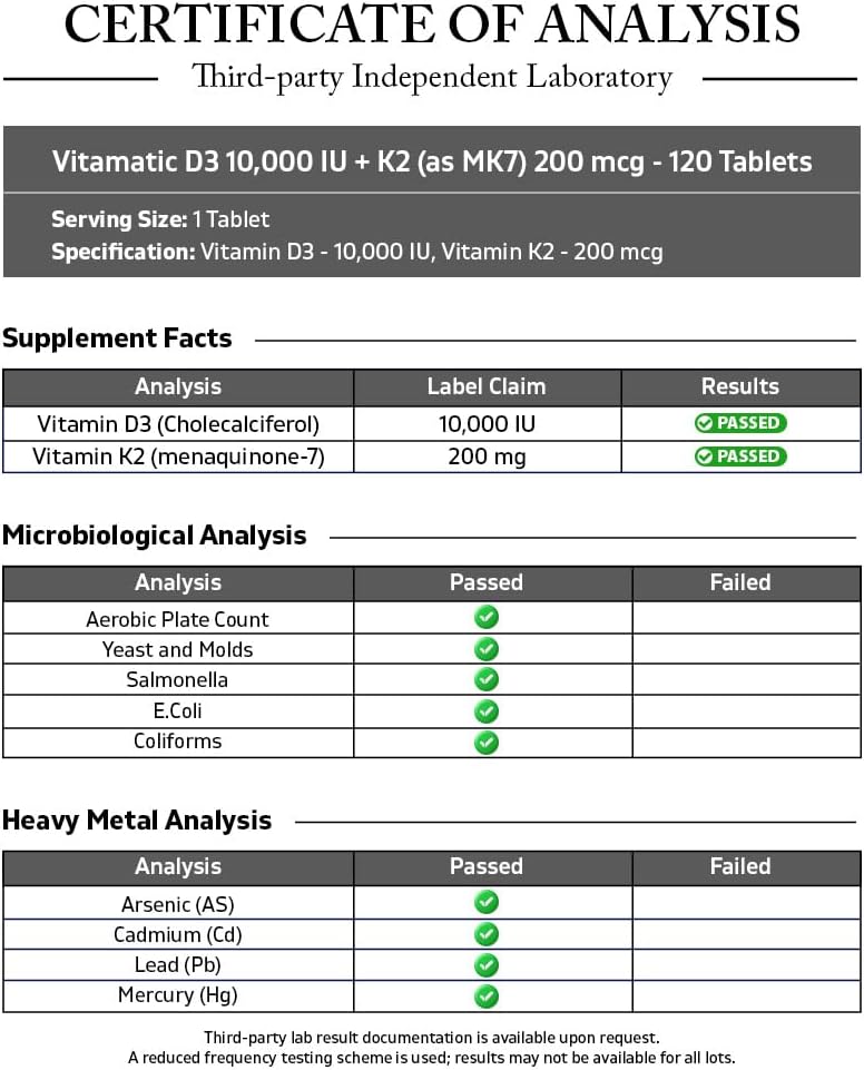 Vitamatic Vitamina D3 K2 10.000 UI + 200 mcg MK-7, 120 Comprimidos