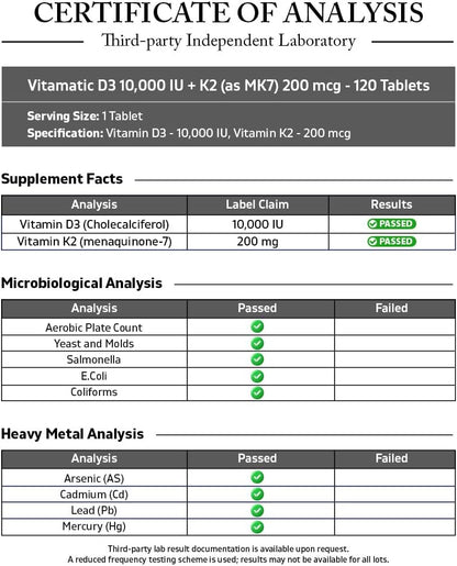 Vitamatic Vitamina D3 K2 10.000 UI + 200 mcg MK-7, 120 Comprimidos – Image 3