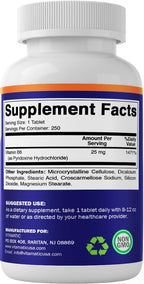 Vitamatic Vitamina B6 (Clorhidrato de Piridoxina), 25 mg, 250 Comprimidos Vegetarianos