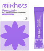 MIXHERS Prenatal+ Multivitamínico Prenatal y Postnatal en Polvo, Sabor a Frutos Rojos y Granada, 15 Sobres