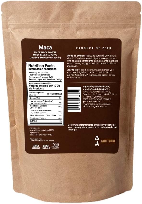 Maca Negra Peruana Orgánica Gelatinizada - 400g (14.1 oz) - 80 porciones