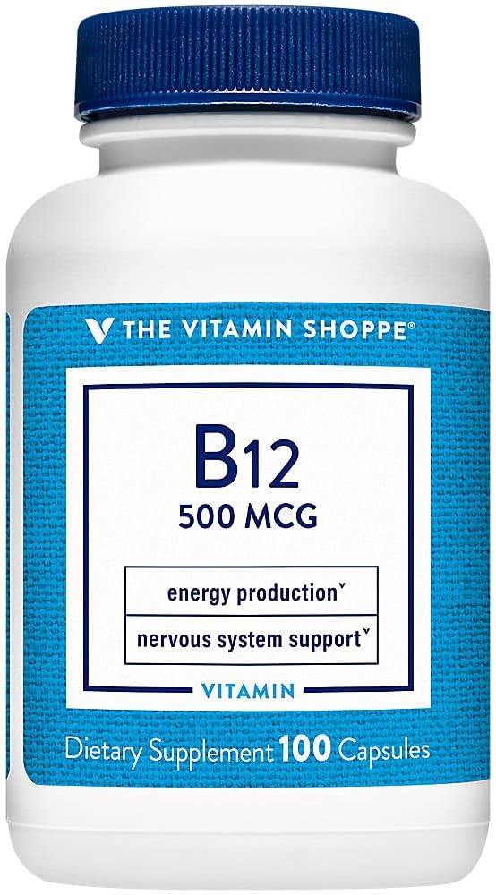 The Vitamin Shoppe Vitamina B12 500 mcg - 300 Cápsulas - Energía, Sistema Nervioso y Glóbulos Rojos