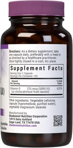Bluebonnet Vitamina D3 5000 UI – 120 Cápsulas Vegetales – Sin Soya, Sin Gluten, No-GMO