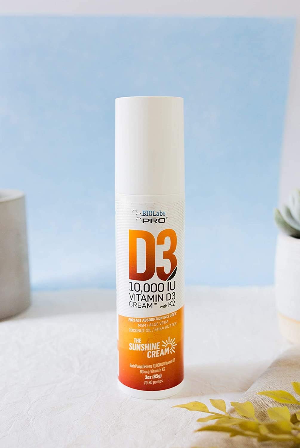 BIOLABS PRO Vitamin D3 10,000 UI Cream with K2 and Olive Oil - 85 g