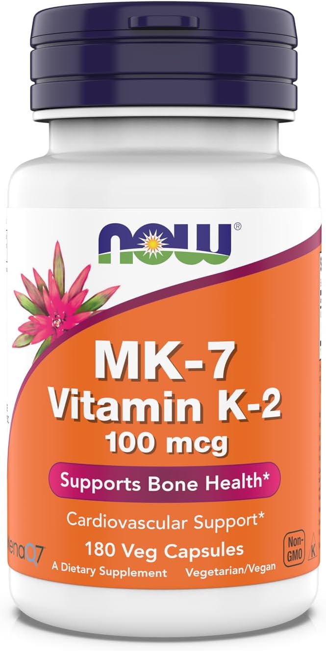Now Supplements, MK-7 Vitamina K-2 100 mcg, Apoyo Cardiovascular*, Salud Ósea*, 180 Cápsulas Vegetales