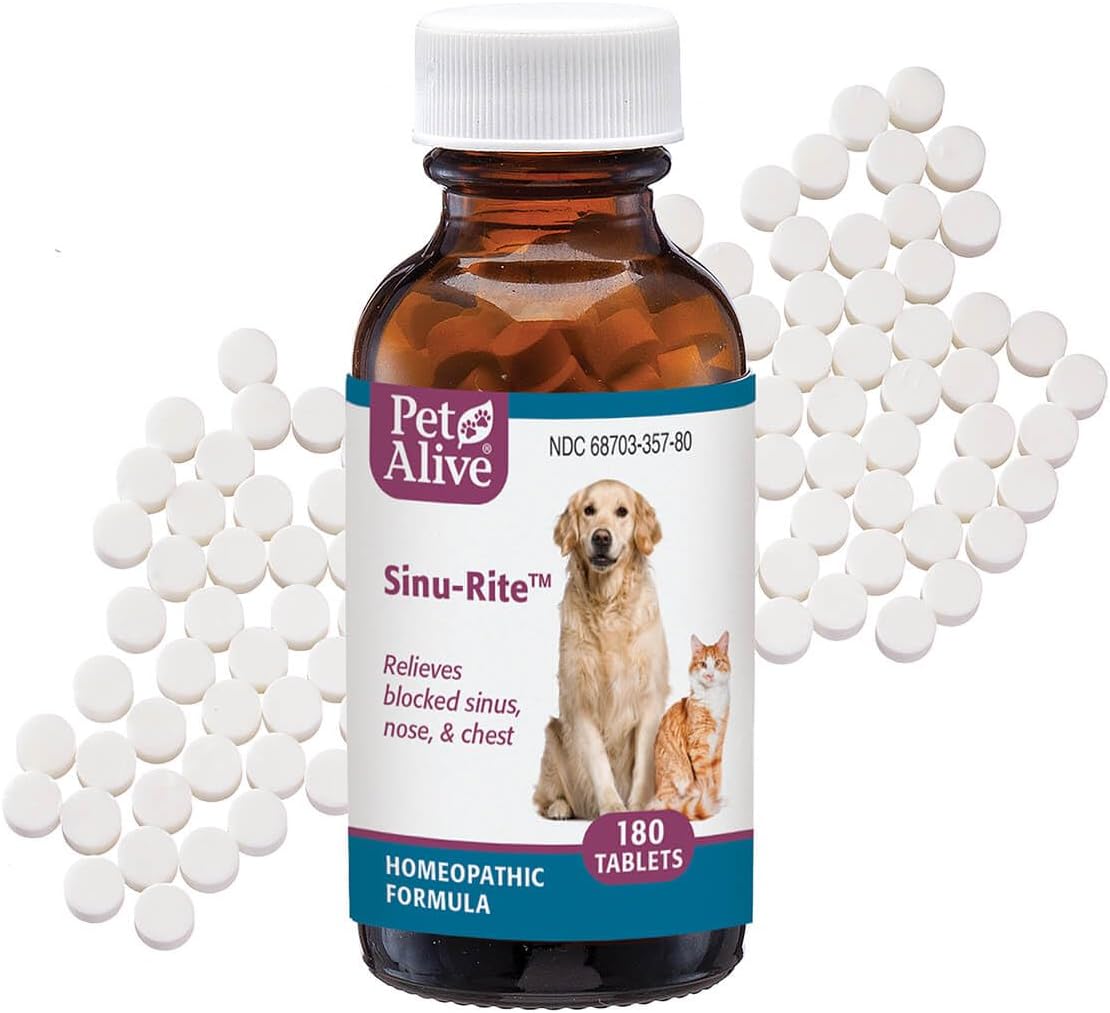 PetAlive Sinu-Rite - Alivio de la Congestión Nasal para Perros y Gatos - 180 comprimidos homeopáticos