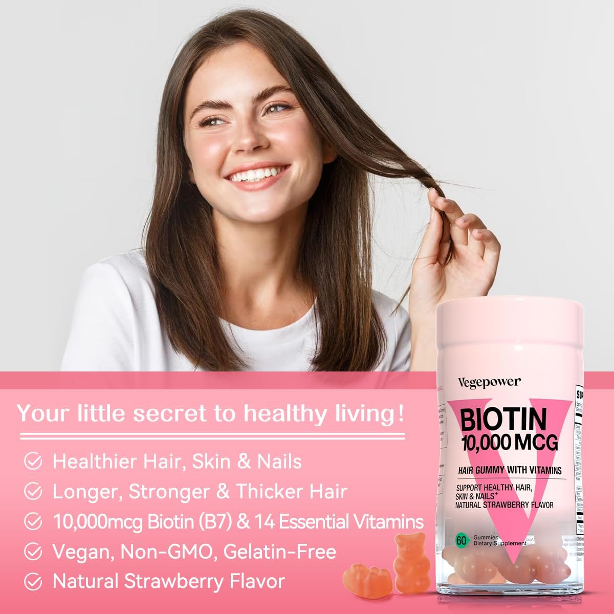 Biotin Gummies 10000mcg - Gominolas de Biotina con Vitaminas, Vegano, 120 Gominolas