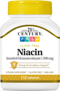 Niacina Sin Enrojecimiento 500 mg, 110 Cápsulas - 21st Century