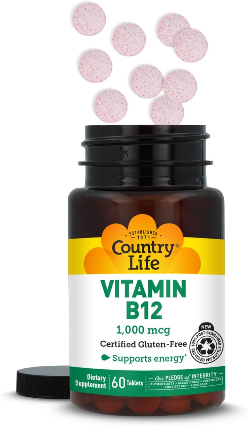 Country Life Vitamina B12 1000 mcg - 60 comprimidos - Vegano y Sin Gluten