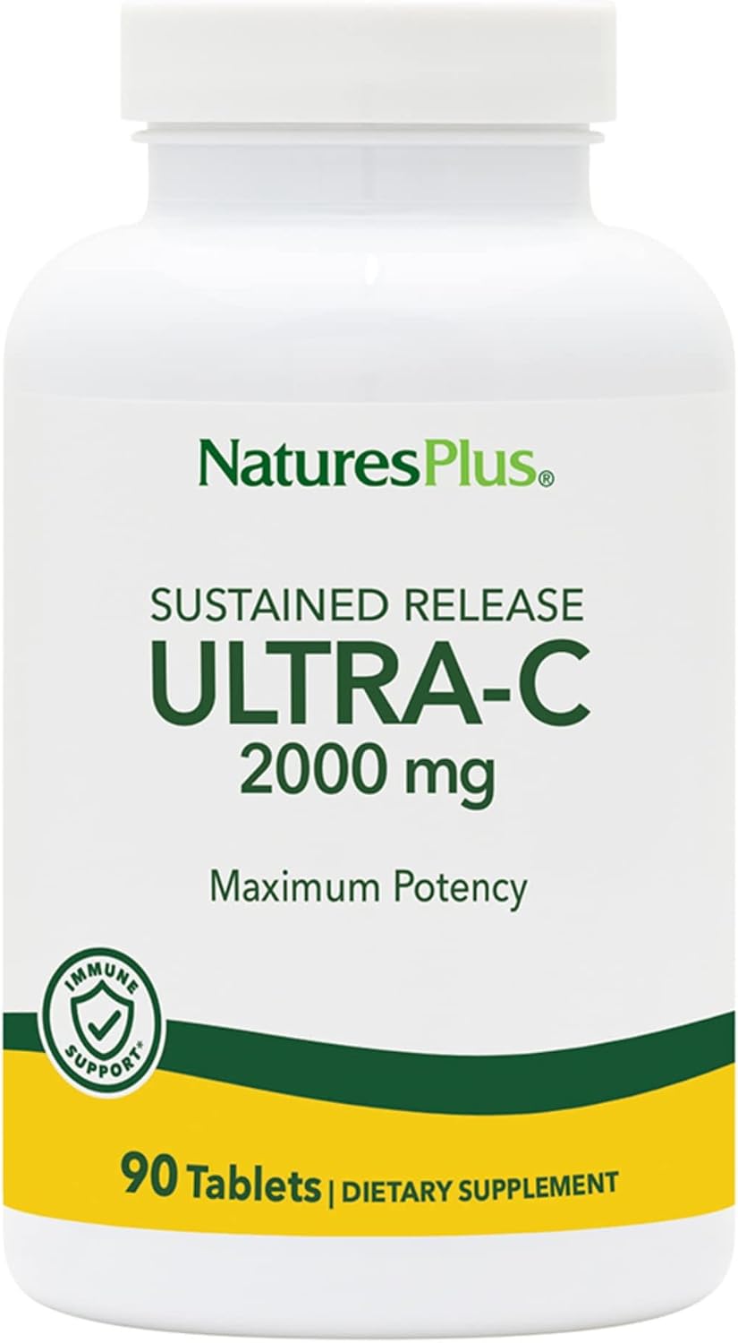 NaturesPlus Ultra-C 2000 mg - 90 Comprimidos (Pack de 2) - Vitamina C con Escaramujo - Apoyo Inmunitario y Antioxidante - Vegetariano, Sin Gluten - 180 Tomas
