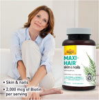 Country Life Maxi-Hair Suplemento con Biotina 2000 µg y Vitaminas para Cabello, Piel y Uñas - 90 Comprimidos