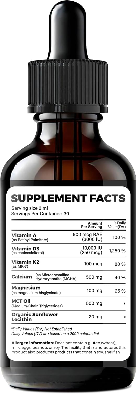 WELVIUM 7-en-1 Gotas Líquidas de Vitamina D3 K2 con Magnesio, 10.000 UI, MK-7, Vitamina A, Calcio, Aceite MCT y Lecitina de Girasol Orgánica