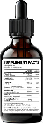 WELVIUM 7-en-1 Gotas Líquidas de Vitamina D3 K2 con Magnesio, 10.000 UI, MK-7, Vitamina A, Calcio, Aceite MCT y Lecitina de Girasol Orgánica