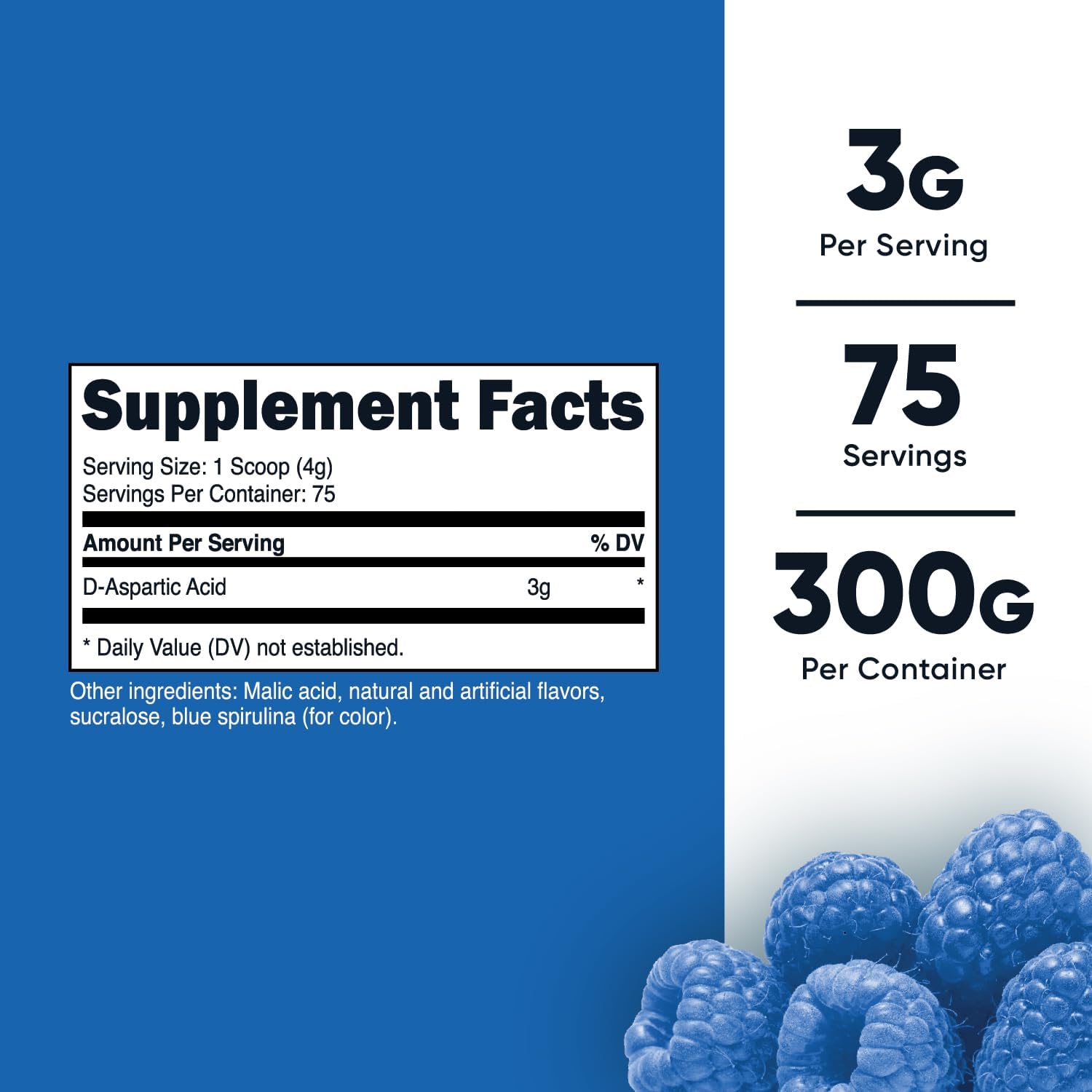 Nutricost D-Aspartic Acid (DAA) Powder 300g - Blue Raspberry Flavor