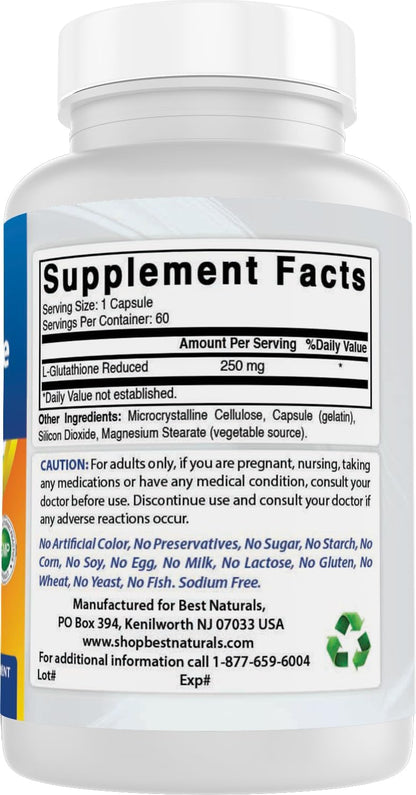 Best Naturals L-Glutatión 250 mg 60 Cápsulas – Sin gluten. – Image 6