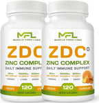 MUSCLE FOOD LABS Z D C Plus | Vitamina C (500 mg) + Vitamina D3 + Zinc + Cúrcuma + Jengibre + Lisina | Sin OGM y Sin Gluten | Cápsulas Vegetales | 2 Envases
