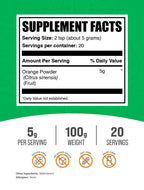 BulkSupplements.com Naranja en Polvo - Polvo de Fruta de Naranja, Rico en Nutrientes - Sin Gluten, 5g por Ración, 100g (3.5 oz) (Paquete de 1)