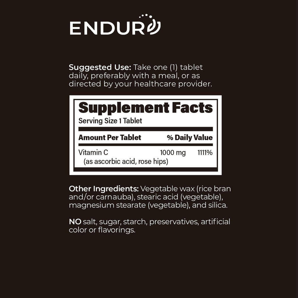 Endur ENDUR-C Vitamina C con Escaramujo, Liberación Sostenida, 1000 mg (60 Comprimidos)