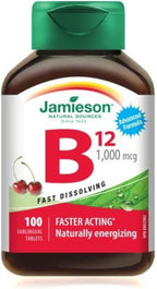 Jamieson Vitamina B12 Metilcobalamina Comprimidos Sublinguales de Disolución Rápida, 1000 mcg, 100 comprimidos