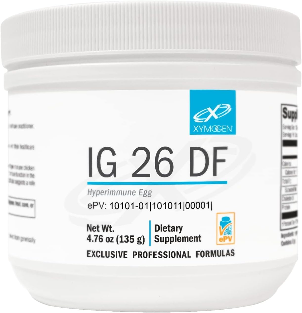 XYMOGEN IG 26 DF - Suplemento de Fibra Prebiótica con Inmunoglobulinas - Sabor Vainilla - 135 g